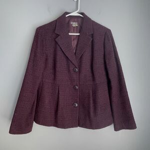 J. Jill Tweed Blazer Women's Size 8 Plum Wool Blend Single Breast Jacket Career